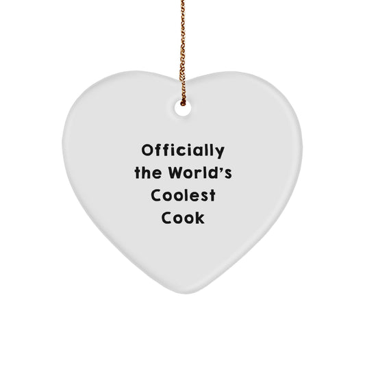 Funny Cook Gifts, Officially The World's Coolest Cook Heart Ornament, Beautiful Christmas Decorations for Cook Friends and Family - Image 1