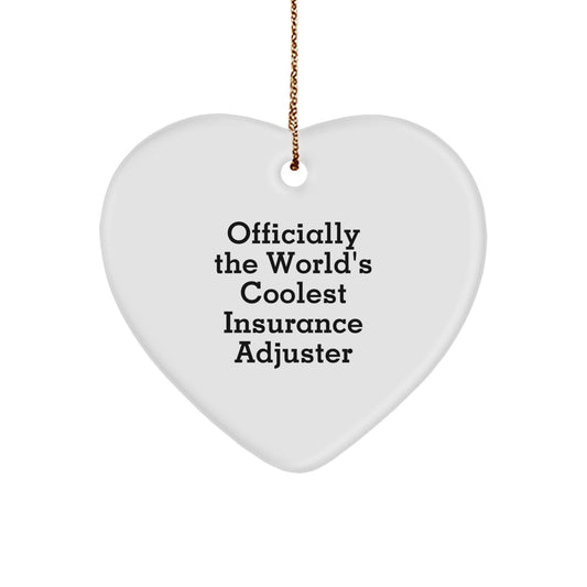 Insurance Adjuster Gifts, Funny Heart Ornament, 'Officially The World's Coolest Insurance Adjuster' Quote, Christmas Unique Gifts from Friends to Insurance Adjuster - Image 1