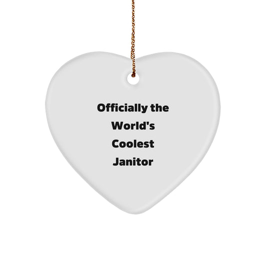 Janitor Gifts from Friends for Christmas - 'Officially The World's Coolest Janitor' Heart Ornament, Handcrafted MDF, High-Gloss Finish, Vibrant Colors, Lightweight, and Easy to Hang - Image 1
