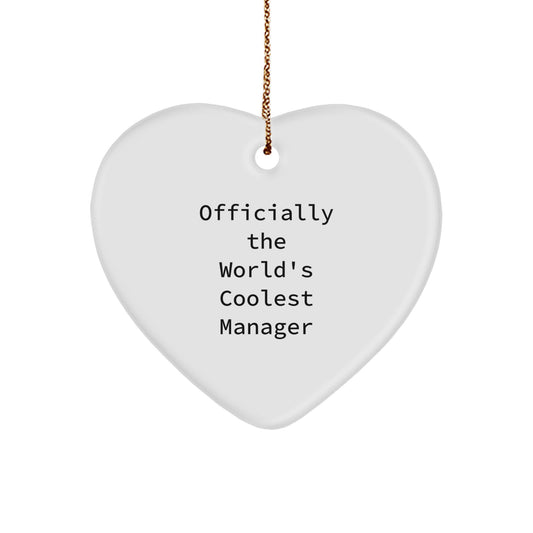 Funny 'Officially The World's Coolest Manager' Heart Ornament Gifts from Men to Manager, Unique Christmas Unique Gifts for Office - Image 1