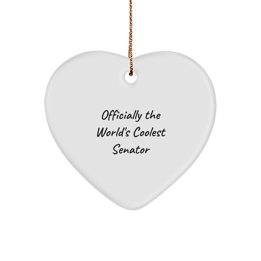 Funny Senator Heart Ornament Gifts for Men - Officially The World's Coolest Senator, Heart Shaped Christmas Unique Gifts from Friends - Image 1