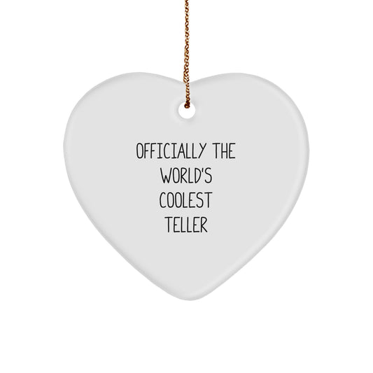 Teller Gifts from Family, Heart Ornament Officially the World's Coolest Teller, Christmas Unique Gifts for Teller - Image 1