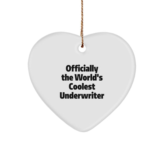 Funny Underwriter Gifts from Men to Friends - 'Officially The World's Coolest Underwriter' Heart Ornament for Christmas Unique Gifts - Image 1