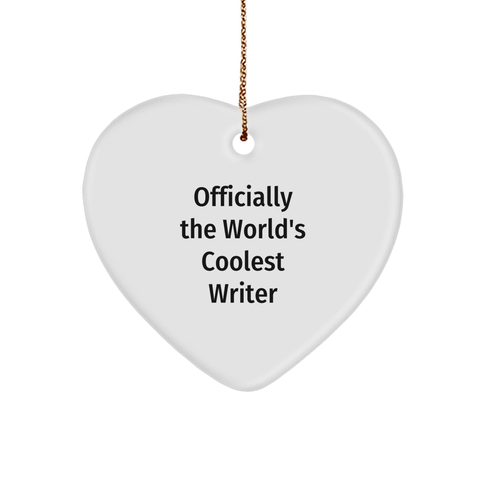 Funny Writer Gifts for Him or Her, Officially The World's Coolest Writer Heart Ornament, Christmas Unique Presents from Friends or Family - Image 1