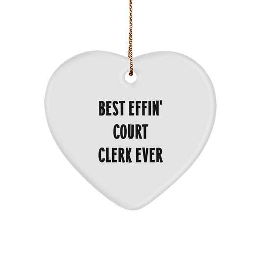 Funny Court Clerk Gifts from Family for Best 'Effin' Court Clerk Ever Heart Ornament Christmas Unique Presents - Image 1