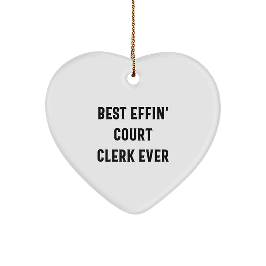 Funny Court Clerk Gifts for Men and Women, Heart Ornament with Best Effin' Court Clerk Ever Quote, Christmas Unique Gifts from Friends, Family, Coworkers - Image 1