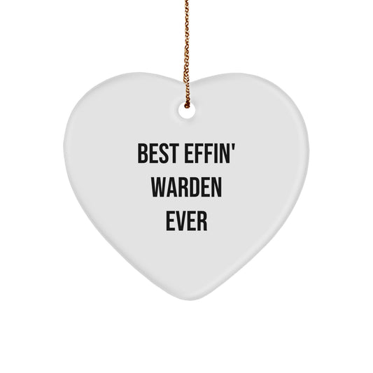 Funny Warden Gifts from Friends for Men - Best Effin' Warden Ever Heart Ornament, Christmas Unique Warden Presents - Image 1