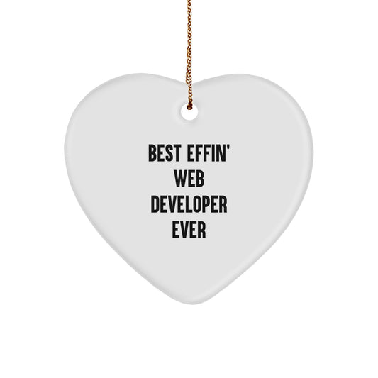 Funny Web Developer Gifts from Friends - Best Effin' Web Developer Ever Heart Ornament for Men, Christmas Unique Gifts - Image 1