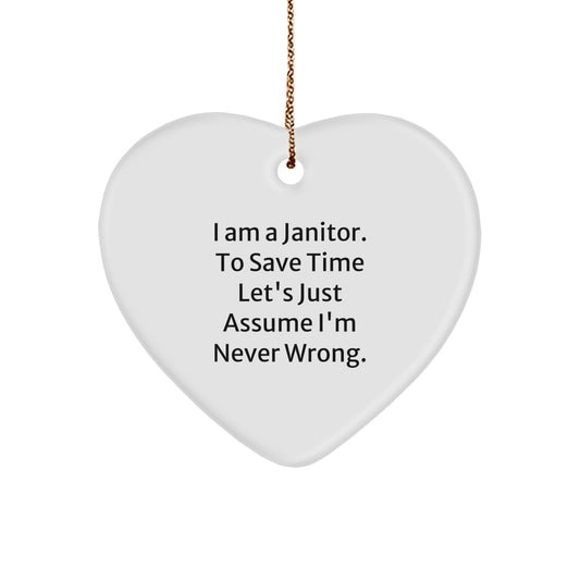 Funny Janitor Gifts, Christmas Unique Gifts from Friends for Janitor, Heart Ornament with 'I Am A Janitor', Cute Janitor Decor for Work - Image 1