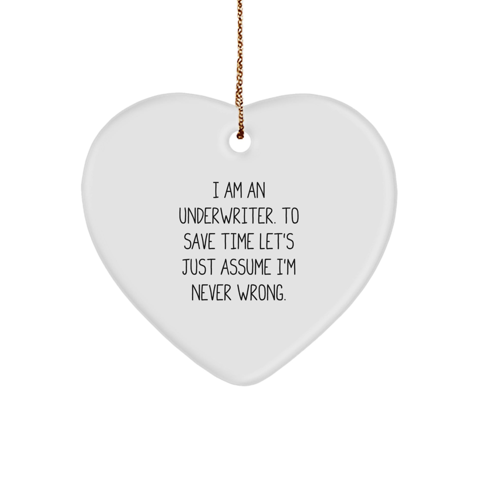 Funny Underwriter Gifts from Men to Family Members, Heart Ornament for Christmas Unique Gifts, I'm Never Wrong Quote - Image 1