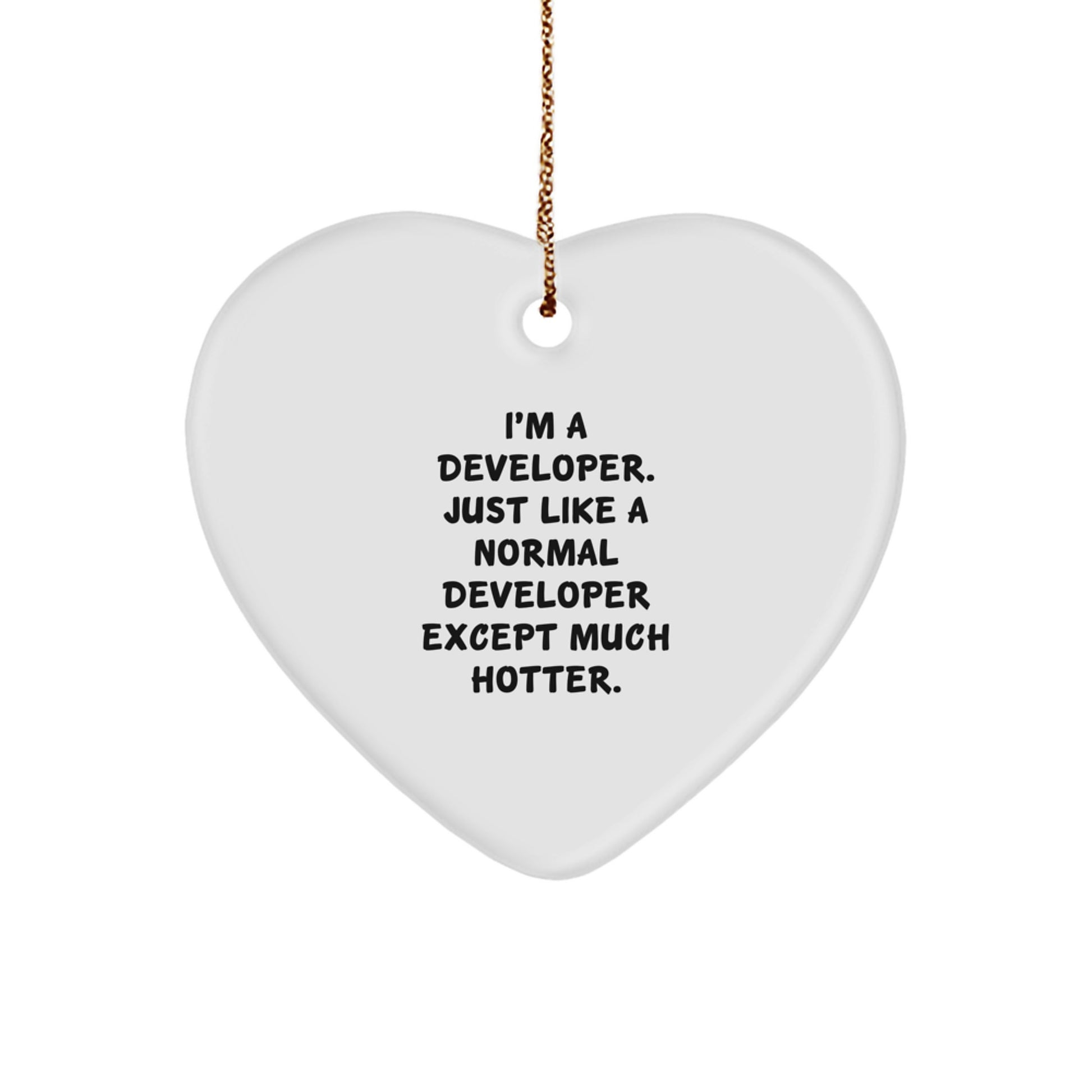 Funny Developer Gifts for Him, Heart Ornament, Gifts from Men to Coworkers or Friends, 'I'm A Developer. Just Like A Normal Developer Except Much Hotter.' Christmas Unique Gifts - Image 1