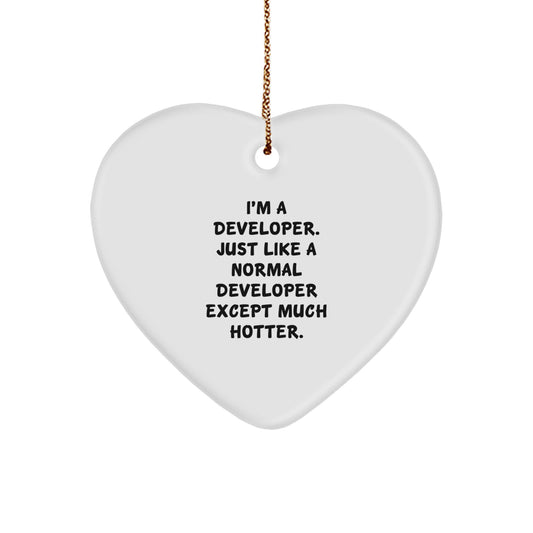 Funny Developer Gifts for Him, Heart Ornament, Gifts from Men to Coworkers or Friends, 'I'm A Developer. Just Like A Normal Developer Except Much Hotter.' Christmas Unique Gifts - Image 1