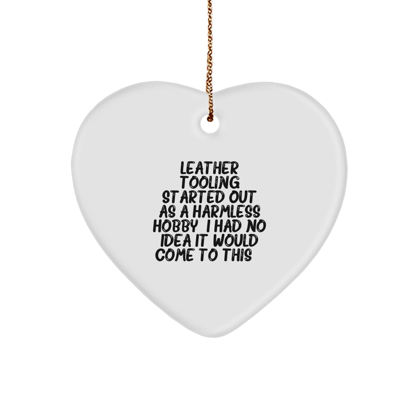 Christmas Gift for Her Leather Tooling Heart Ornament Present - Image 1