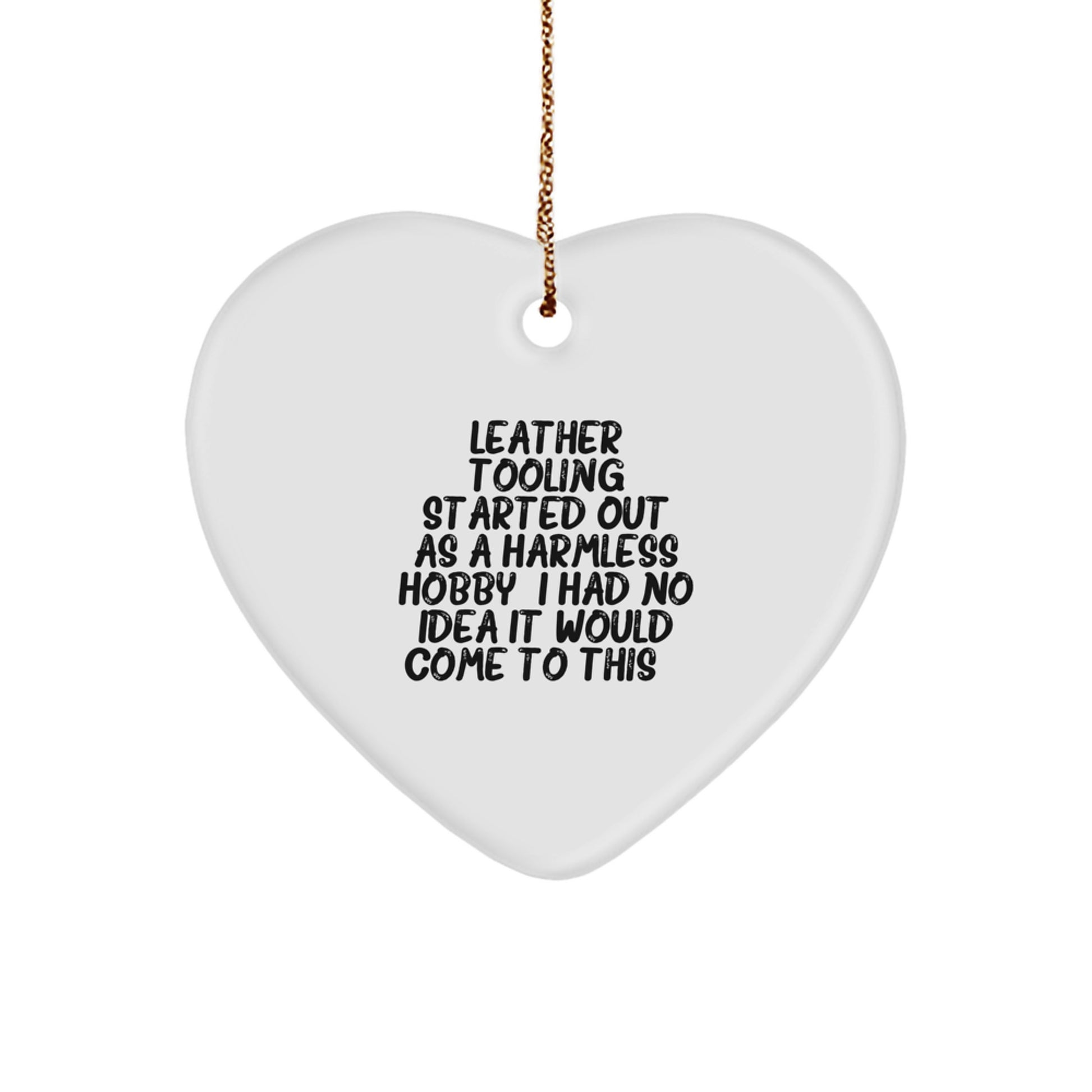 Christmas Gift for Her Leather Tooling Heart Ornament Present - Image 1
