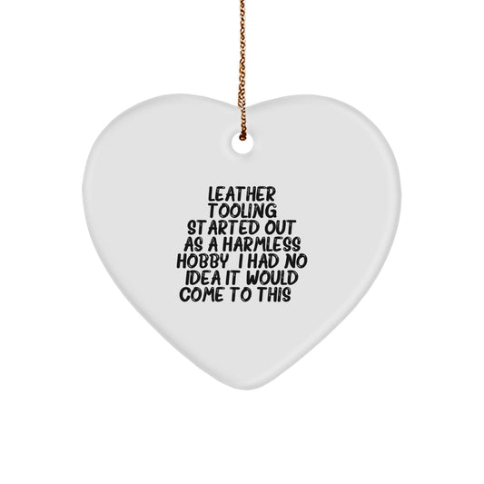 Christmas Gift for Her Leather Tooling Heart Ornament Present - Image 1