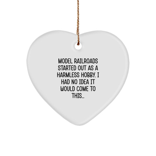 Heartfelt Model Railroads Gifts from Men to Family - Funny Quote Ornament for Christmas, Unique Heart Shaped Model Railroads Token, Durable MDF Heart Ornament with Sublimation Print - Image 1