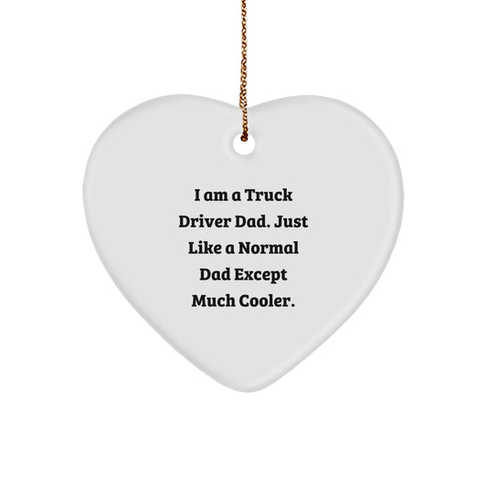 Truck Driver Dad Gifts for Men Christmas Unique Heart Ornament, Funny Heart Shaped White Enamel, Gifts from Family to Husband or Sweetheart - Image 1