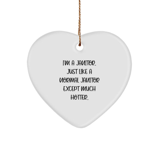 Funny Janitor Gifts for Men - Heart Ornament from Friend, Janitor Heart-Shaped Ornament for Husband, Funny Janitor Christmas Unique Gift - Image 1
