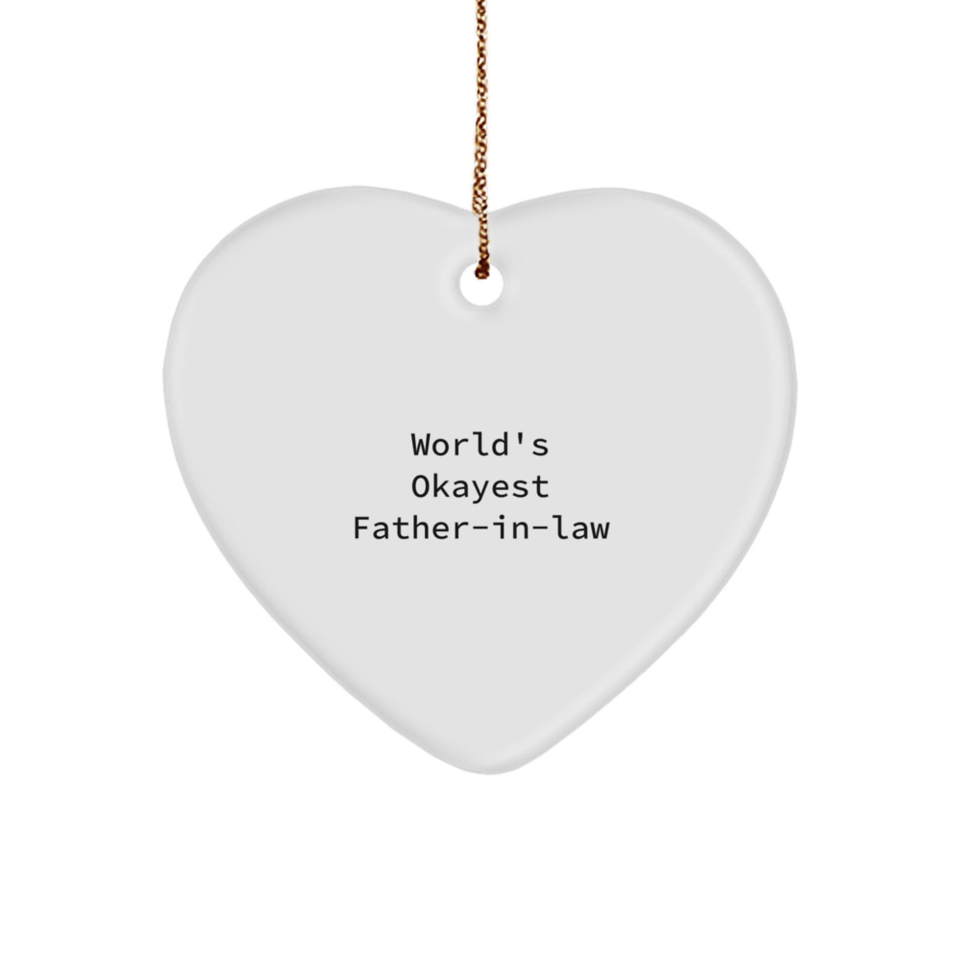 Funny Father-in-law Gifts from Men, World's Okayest Dad Heart Ornament for Christmas - Image 1