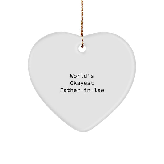Funny Father-in-law Gifts from Men, World's Okayest Dad Heart Ornament for Christmas - Image 1