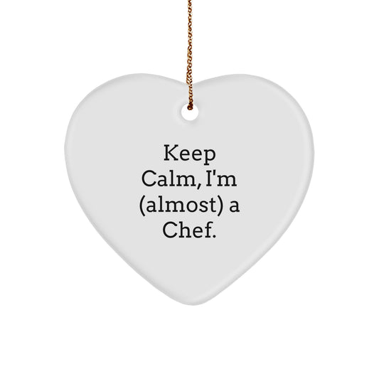 Funny Chef Heart Ornament Gifts from Friends for Christmas, Keep Calm I'm (almost) A Chef, Heart Shaped Ornament for Men or Women - Image 1