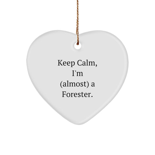 Funny Forester Gifts for Men - Keep Calm, I'm (almost) A Forester. Heart Ornament, Christmas Unique Gifts from Family to Friends - Image 1