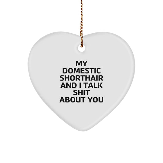 Funny Domestic Shorthair Cat Gifts from Men to Women, Heart Ornament for Christmas Unique Presents - Image 1