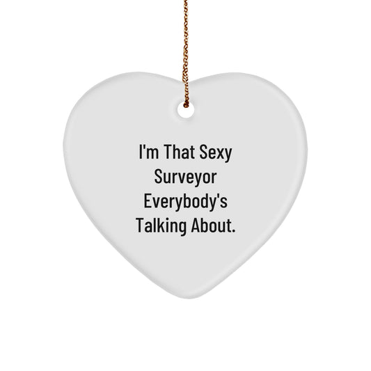 Funny Surveyor Gifts for Men from Friends, Heart Ornament with 'I'm That Sexy Surveyor Everybody's Talking About' Quote, Christmas Unique Gifts - Image 1