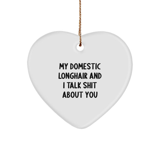 Funny Domestic Longhair Cat Heart Ornament Gifts from Friends to Family Members for Christmas Unique Presents - Image 1