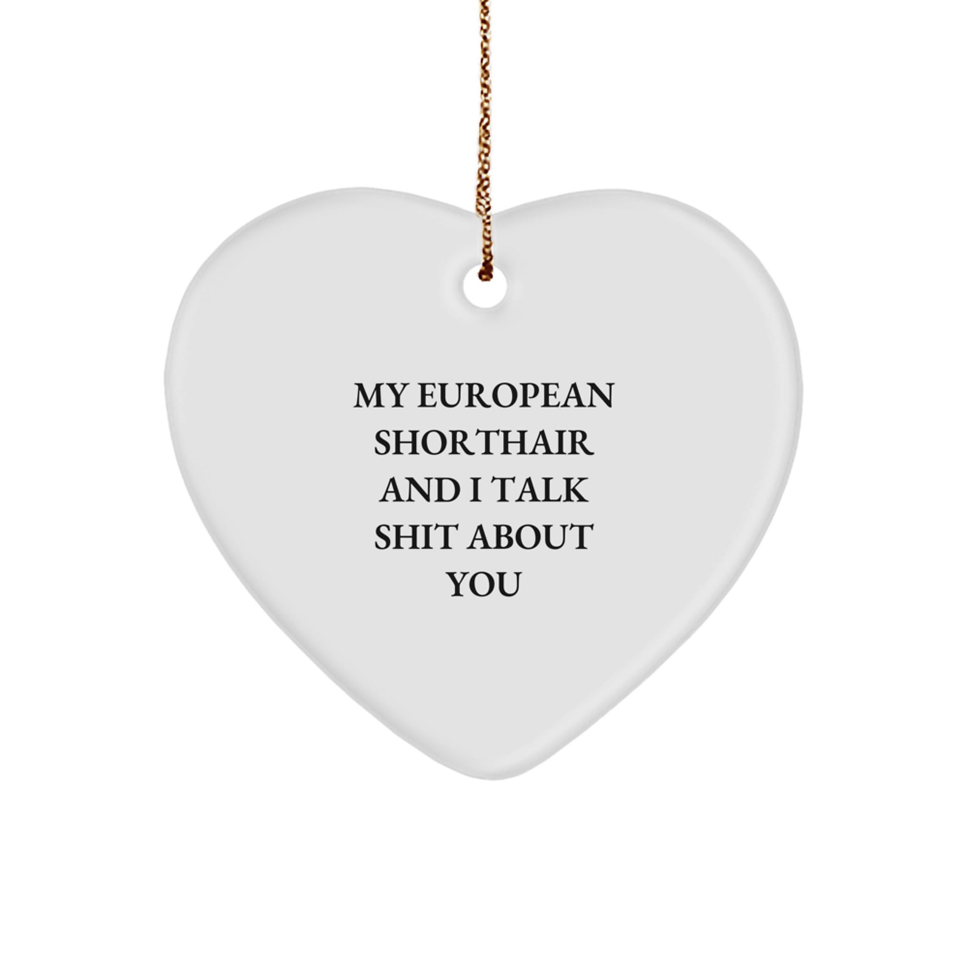Funny European Shorthair Cat Gifts for Christmas - Heart Ornament with 'My European Shorthair And I Talk Shit About You' Quote, Gifts from Friends to Family - Image 1
