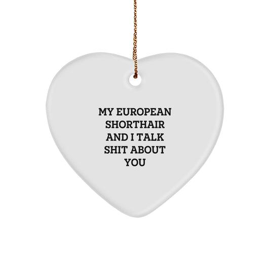 Funny European Shorthair Cat Heart Ornament Gifts from Friends - My European Shorthair And I Talk Shit About You Christmas Unique Gifts for European Shorthair Cat Enthusiasts - Image 1