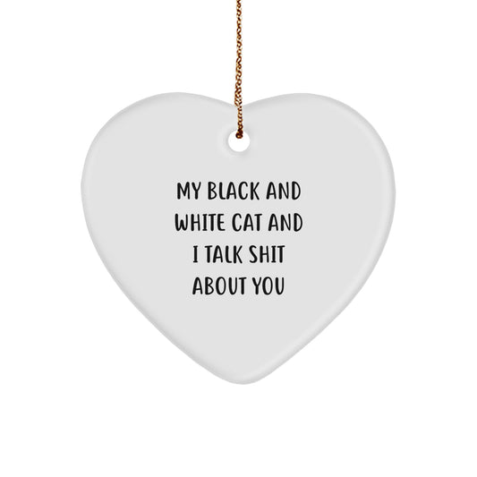 Funny Black and White Cat Heart Ornament Gifts from Family or Friends for Christmas Unique - Image 1