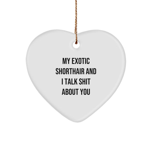 Funny Exotic Shorthair Cat Gifts from Men for Christmas Unique Gifts - Exotic Shorthair Cat Heart Ornament with 'My Exotic Shorthair And I Talk Shit About You' Quote - Image 1