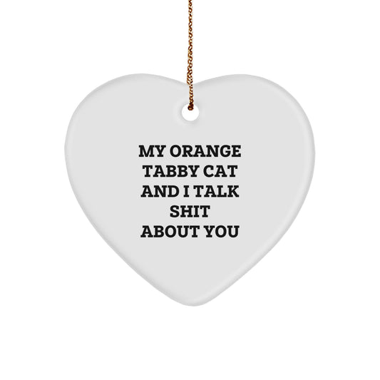 Funny Orange Tabby Cat Heart Ornament Gifts for You from Me, Christmas Unique Gifts, Orange Tabby Cat Lover Heart Shaped Decoration - Image 1