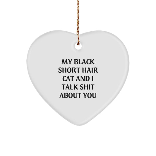 Funny Black Short Hair Cat Gifts, Heart Ornament for Black Short Hair Cat Lovers, Christmas Unique Gifts from Friends to Family - Image 1