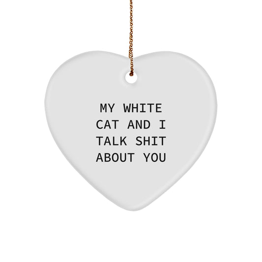 Funny White Cat Heart Ornament Gifts from Men to White Cat Lovers for Christmas - Image 1