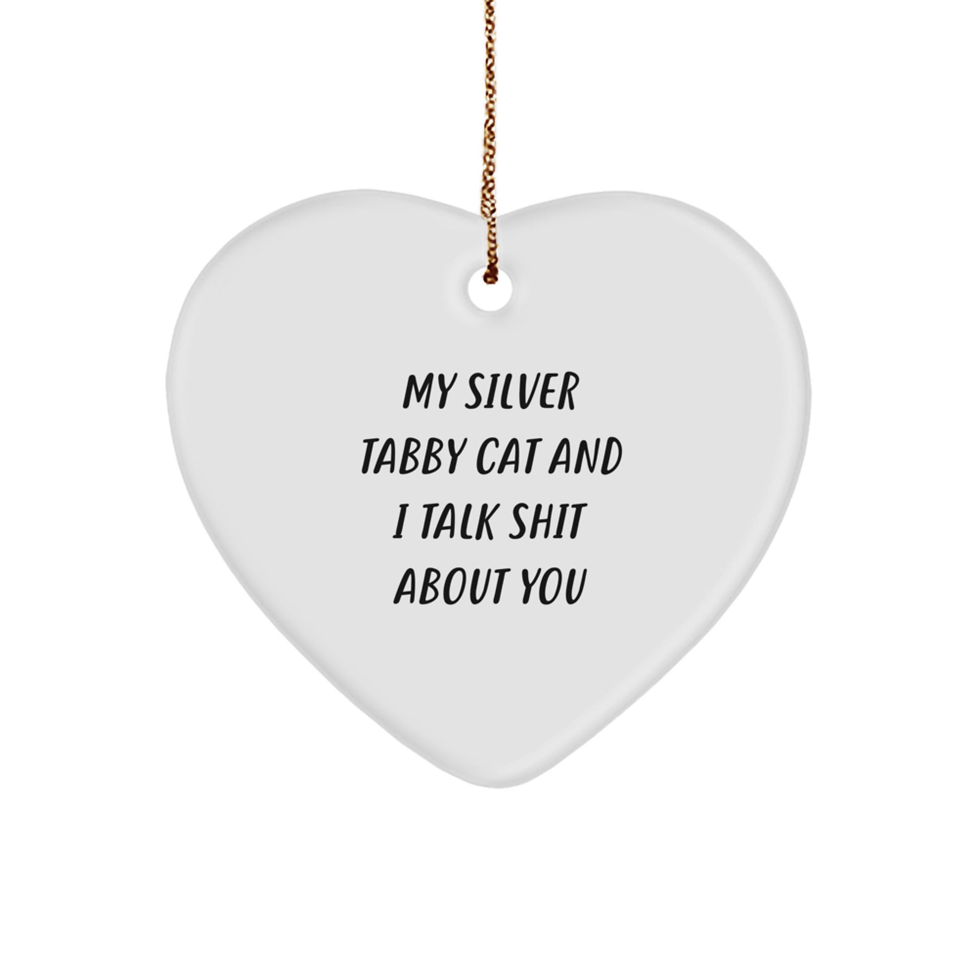 Funny Silver Tabby Cat Heart Ornament Gifts from Friends to Family for Christmas Unique - Image 1