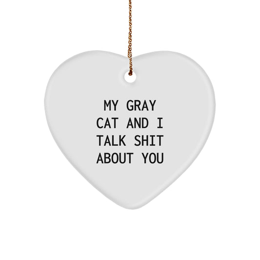Funny Gray Cat Heart Ornament Gifts from Friends, Family, or Coworkers for Men, Women, and Gray Cat Lovers - Christmas Unique Gifts - Image 1