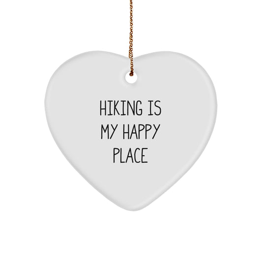 Funny Hiking Gifts for Hiking Lovers, 'Hiking Is My Happy Place' Heart Ornament for Him or Her, Christmas Unique Gifts from Friends to Family, Heart Shaped - Image 1