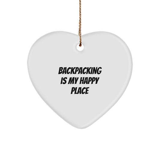 Gifts from Friends and Family for Backpacking Enthusiasts - 'Backpacking Is My Happy Place' Heart Ornament, Unique Christmas Unique Gifts for Men and Women - Image 1
