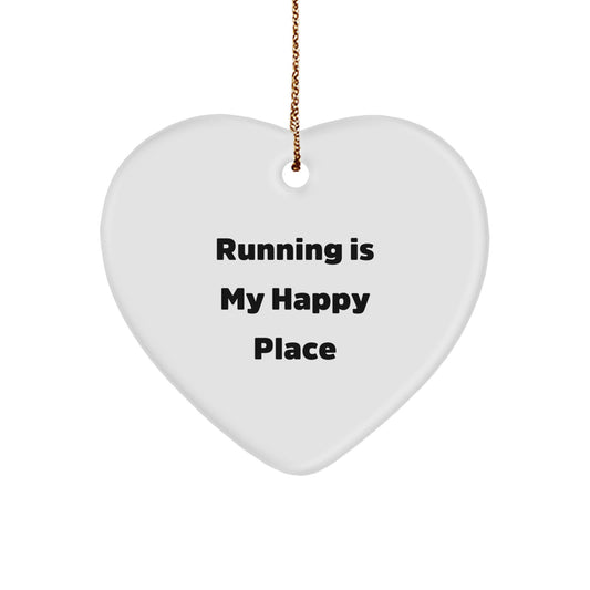 Funny Running Gifts for Her, 'Running Is My Happy Place' Heart Ornament, Unique Christmas Unique Gift for Women from Sisters, Friends, or Coworkers - Image 1
