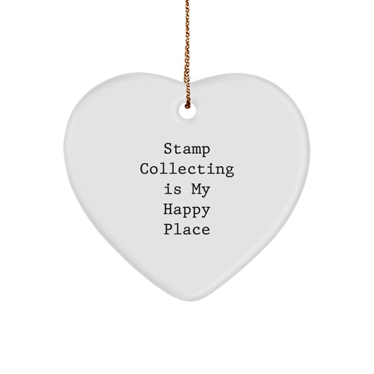 Funny Stamp Collecting Heart Ornament, Gifts for Stamp Collectors, White Heart Shaped Ornament from Stamp Collecting Is My Happy Place, Perfect for Christmas Unique Gifts from Family to Friends - Image 1
