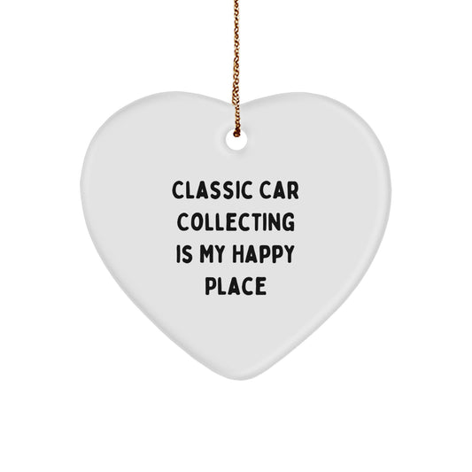 Classic Car Collecting Gifts from Friends to Enthusiasts, Heart Ornament with 'Classic Car Collecting Is My Happy Place', Unique Christmas Decorations for Home, Office, or Garage - Image 1
