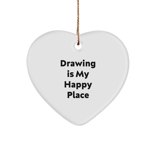 Funny Heart Drawing Ornament Gifts for Drawing Enthusiasts from Friends, Christmas Unique Gift Ideas, Inspirational Drawing Quote - 'Drawing Is My Happy Place' - Image 1