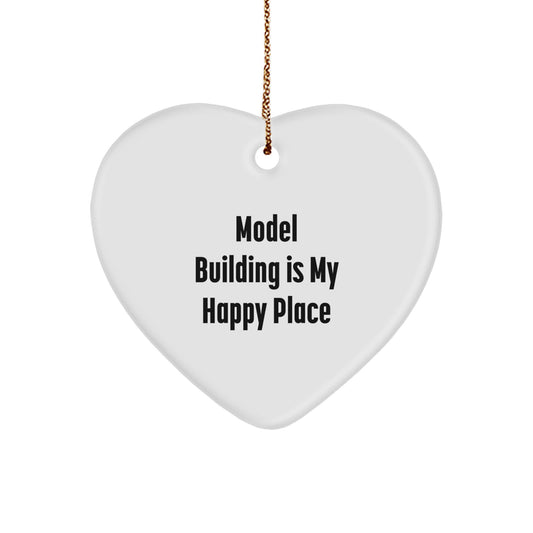 Funny 'Model Building Is My Happy Place' Heart Ornament, Gifts for Model Building Enthusiasts, Unique Christmas Unique Gifts from Friends and Family - Image 1