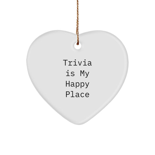 Trivia Gifts from Friends for Trivia Lovers - Funny Heart Ornament, Christmas Unique Trivia Decor, Trivia Is My Happy Place Trivia Heart Shaped Gift - Image 1
