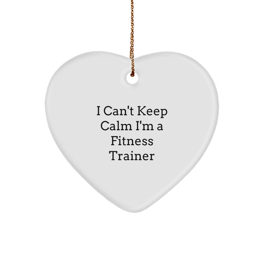 Funny Fitness Trainer Gifts for Him - White Heart Ornament with I Can't Keep Calm I'm A Fitness Trainer Quote - Gifts from Family - Christmas Unique Decorations - Image 1