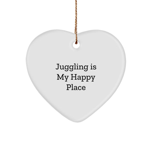 Funny Juggling Gifts for Men, Women, or Friends, Heart Ornament with Juggling Is My Happy Place Quote, Unique Christmas Decorations - Image 1