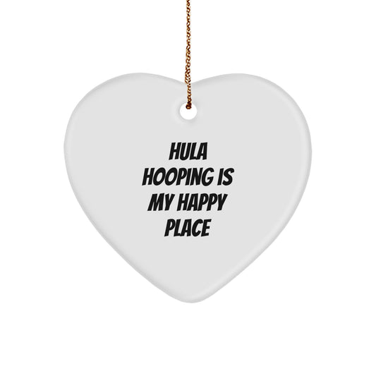 Hula Hooping Heart Ornament Gifts from Friends for Hula Hooping Lovers - Funny Quote 'Hula Hooping Is My Happy Place' Christmas Unique Decorations - Image 1