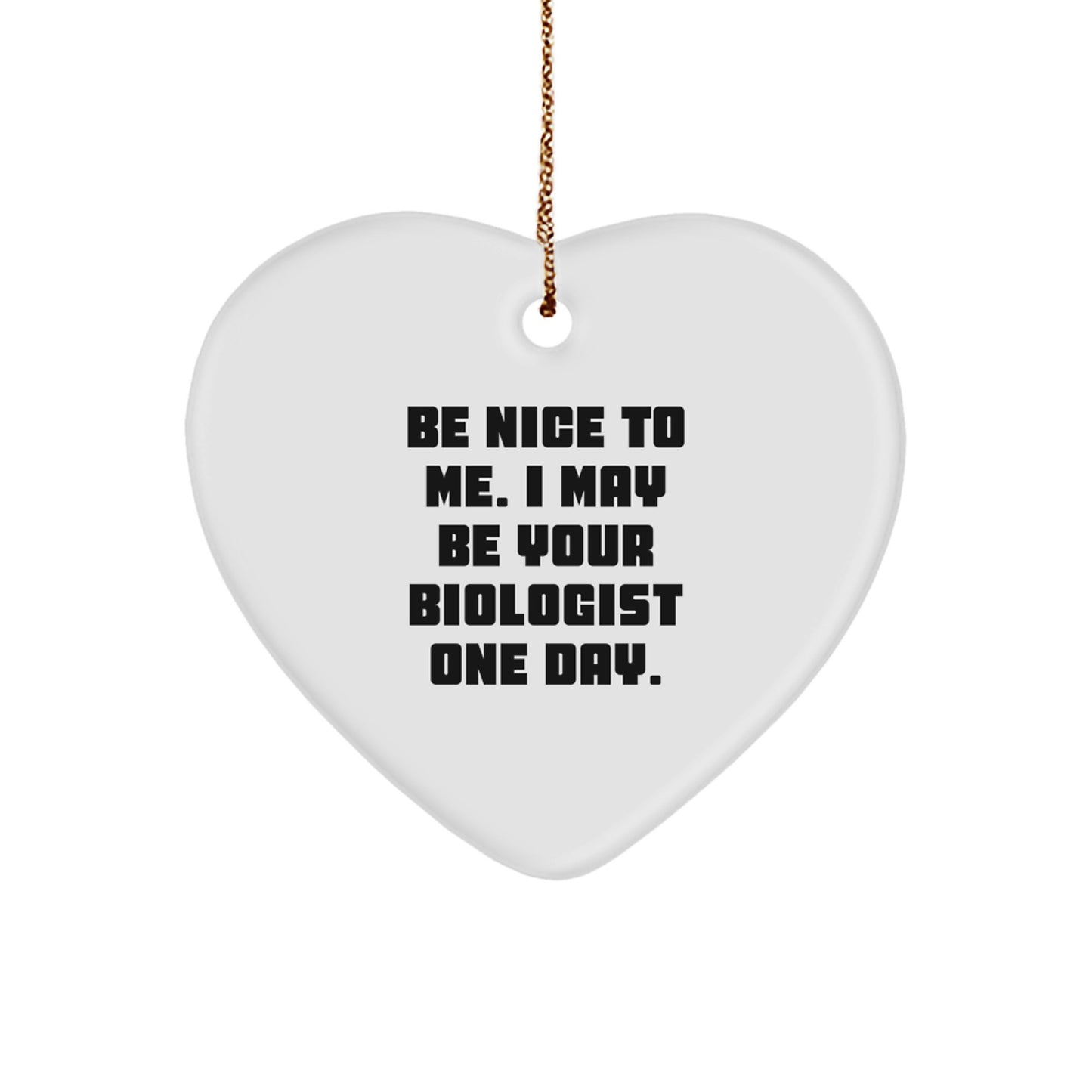 Funny Biologist Gifts for Men from Friends, Heart Ornament with 'Be Nice To Me. I May Be Your Biologist One Day.' Quote, Christmas Unique Gift - Image 1